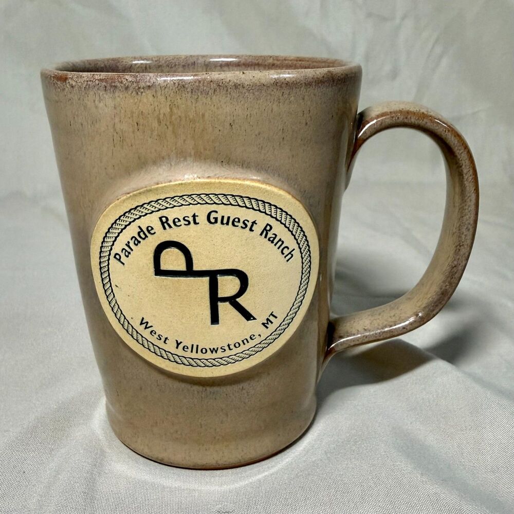 Deneen Pottery mug tan Parade Rest Guest Ranch Montana souvenir handthrown 14oz